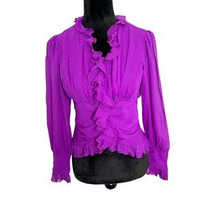 Vintage  Coolest Silk Purple Ruffle Zip up Top zip on sleeve SZS